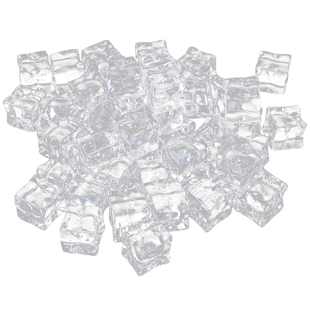 

200pcs Clear Acrylic Fake Cubes Reusable Transparent Ice Cube For Food Photography Props Decorative Vase Filler Artificial Ice