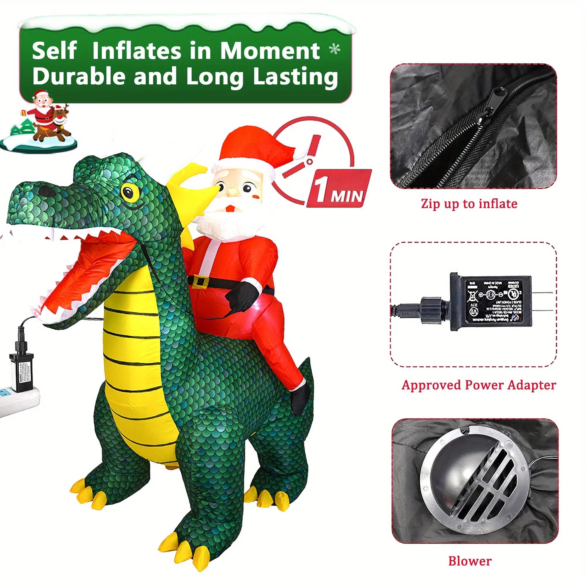 Inflatable Santa Dinosaur Decoration 5
