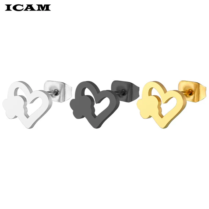 ICAM Lovely Heart Stud Earrings Heart Shape Fashion Stud Earrings Brincos For Girl Present Never Fade