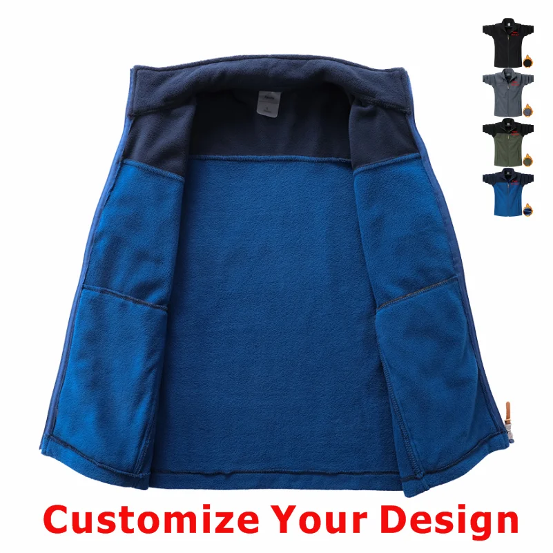 

Free Printing Winter Men's Fleece Jacket Soft Warmth Windproof Stand Up Collar Zip Up Coat Pockets Hiking Working Outdoors Tops