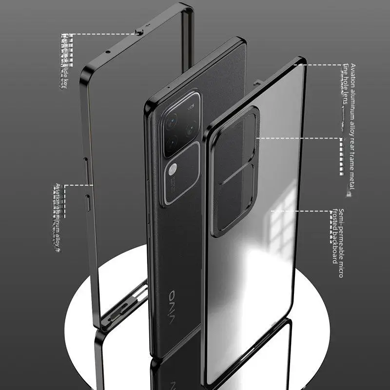 Metal Bumper Hard Case for Vivo V30 VivoV30 5G V2318 Clear Matte Hard Back Cover for Vivo V30 5G Aluminum Camera Lens Protector