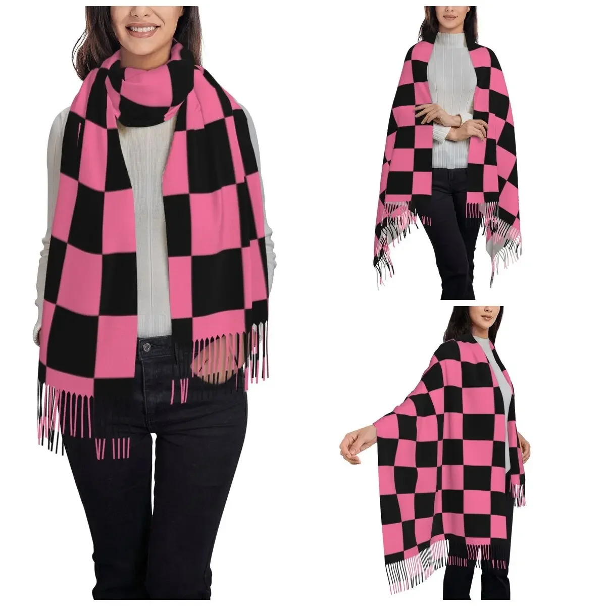 Black Pinks Kpop Singer Idol BLINKs Checkerboard Scarf for Women Winter Warm Shawls and Wrap Long Shawl Scarf Lightweight