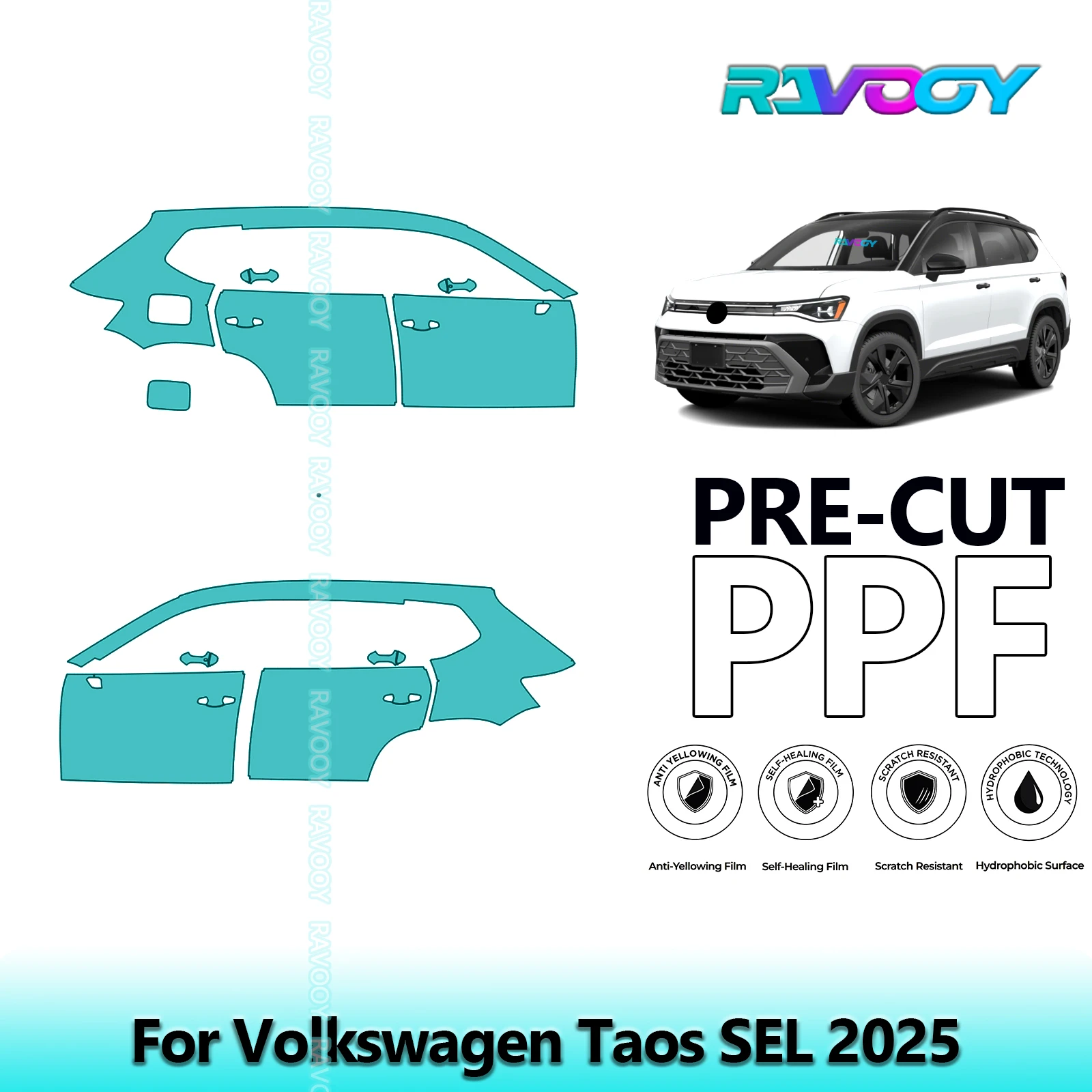 

For Volkswagen Taos SEL 2025 8.5mil Clear Matte Pre-Cut PPF Door & A/B Pillar Kit TPU Paint Protection Film Set