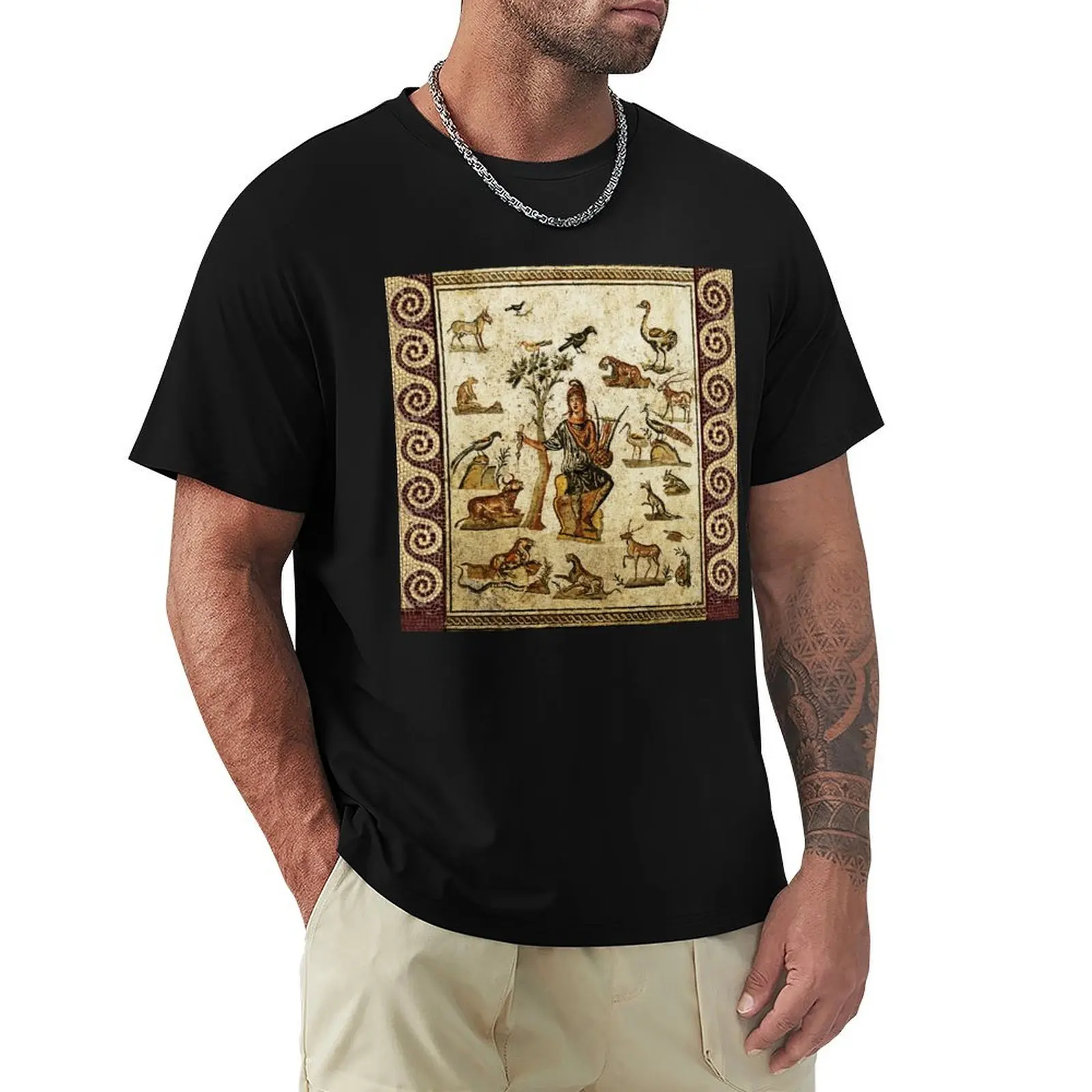 

ANTIQUE ROMAN MOSAICS ,ORPHEUS ENCHANTING ANIMALS WITH HIS MUSIC T-Shirt oversized t shirt funny gifts black t shirts for men