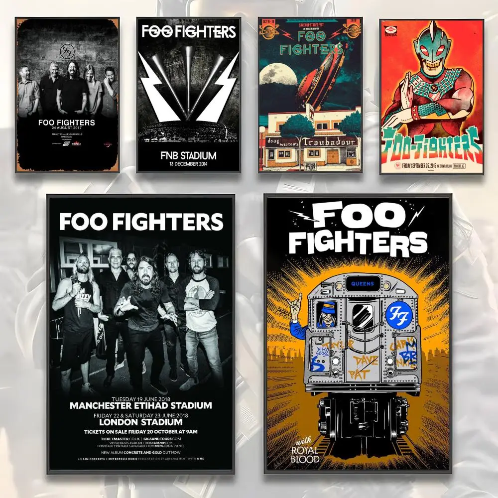Colección de Pósters Clásicos de Foo Fighters, Adhesivo de Pared de Polipropileno Premium, Impresión HD, Decoración Impermeable para el Hogar