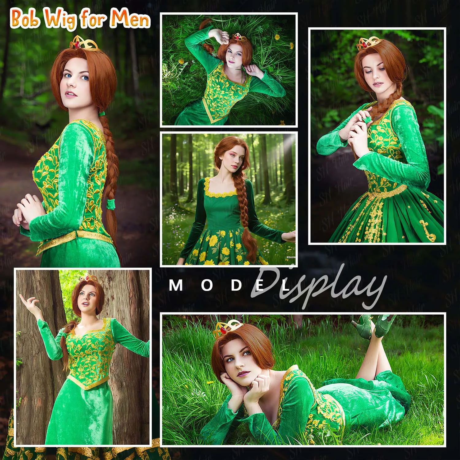 Synthetic Long Orange Red Braid Wig for Women Princess Cosplay Costume Wig for Halloween Cosplay Party Use, Fiona Cosplay Wig
