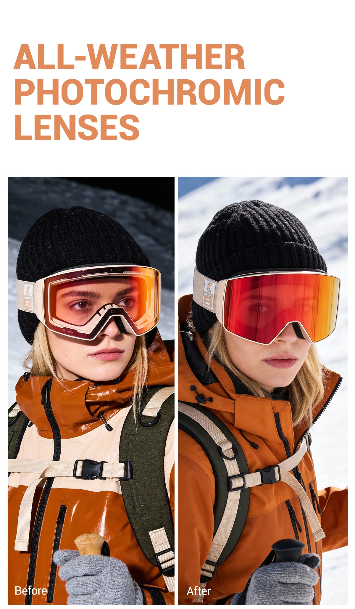 Kapvoe Photochrome Skibrille mit Magnetischen Antibeschlag-Gläsern UV400-Schutz für Männer und Frauen Skibrille Schnee-Sonnenbrille Sportbrille – Detail 9