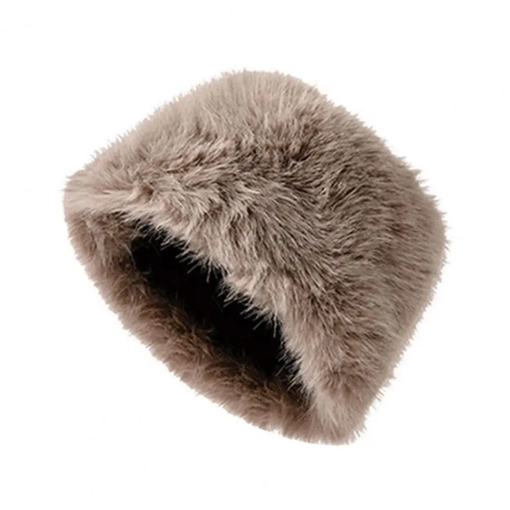 Thick Women Winter Hat Faux Fur Elastic Anti slip Warm Windproof No Brim Ear Basin Hat Hunting Outdoor Cap