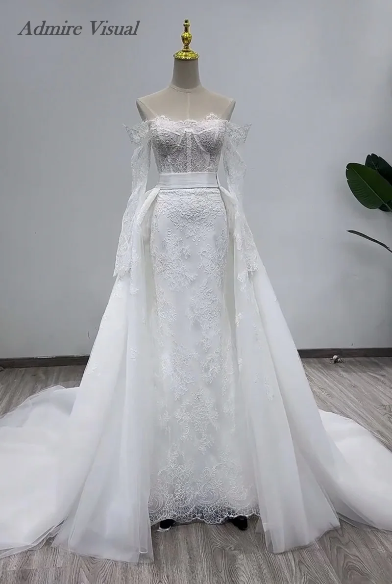 

Admire Visual Свадебное платье Русалка Кружева 2 в 1, вырез лодочкой и съемным шлейфом, индивидуальные платья невесты