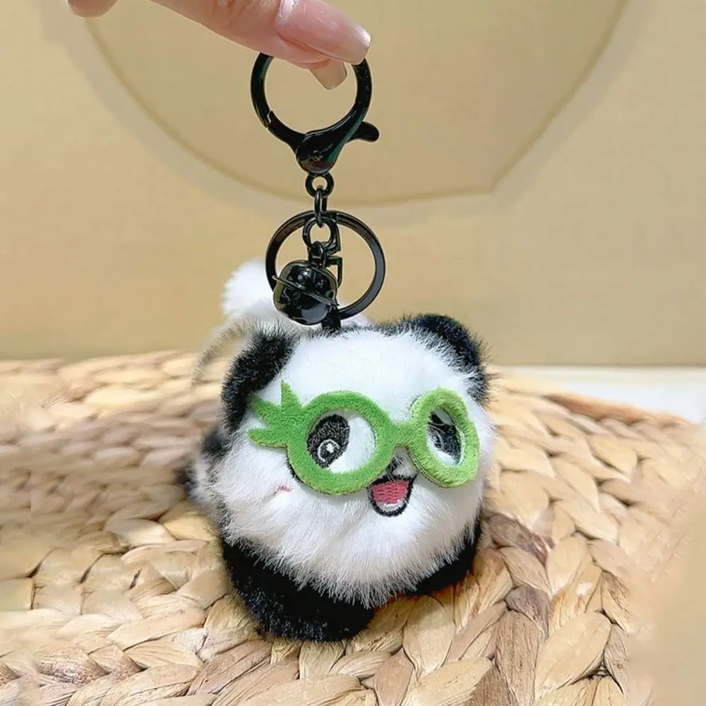 Cartoon Bamboo Panda Keychain Cute Fluffy Doll Bag Pendant Plush Flowers Car Key Ring Gift