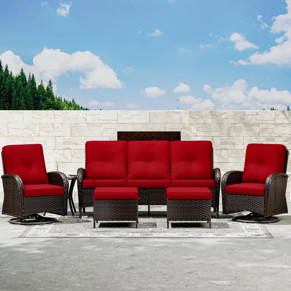 

6 Piece Patio Furniture Set, Outdoor Wicker Conversation Sets with Swivel Rocker Chairs and Sofa, Thick Cushion, Rattan Patio S