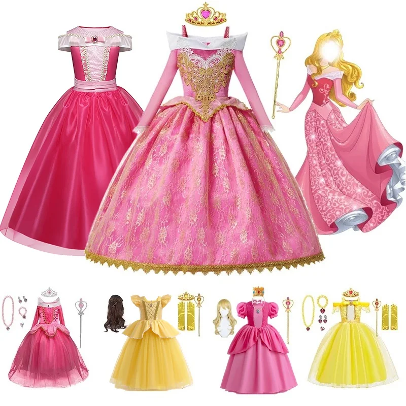 Sleep Beauty Costume for Girls Cosplay Asha Peach Belle Elsa Princess Dress Carnival Kids Clothes Halloween Xmas Party Outfits