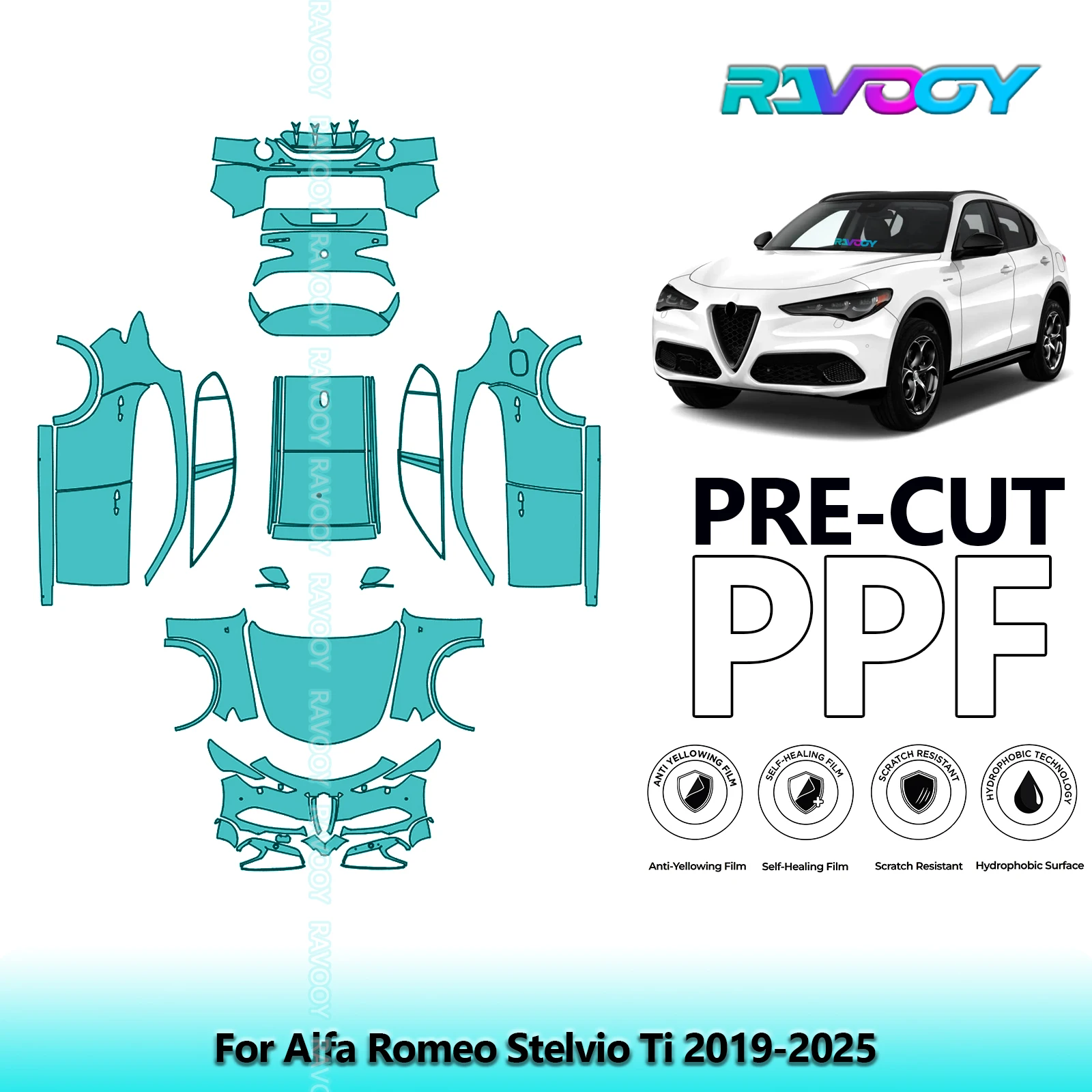 

Full Vehicle Clear Bra Precut PPF Paint Protection Film For Alfa Romeo Stelvio Ti 2019-2025