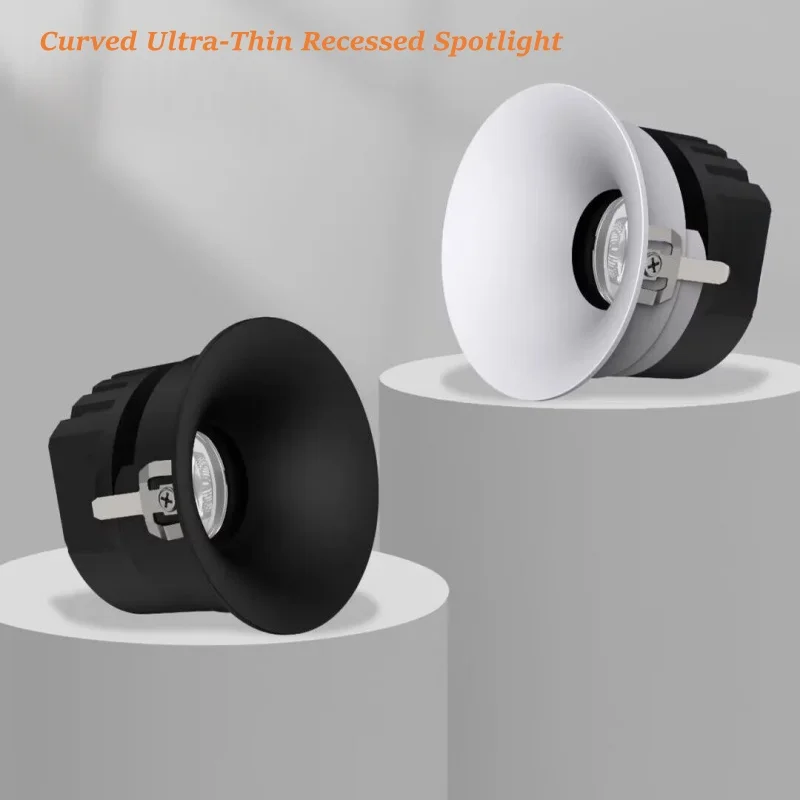 Ultra-Thin Curved Recessed LED Downlight, Anti-Glare Ceiling Spotlight, Modern Minimalist Indoor Lighting for Living Rooms, Hote