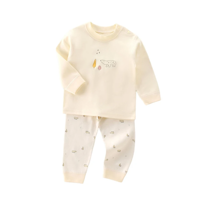 

Хлопковый комплект унисекс для младенцев на осень, топ и штаны с милым принтом животных и растений для мальчиков и девочек, мягкое нижнее белье на Хэллоуин, наряд