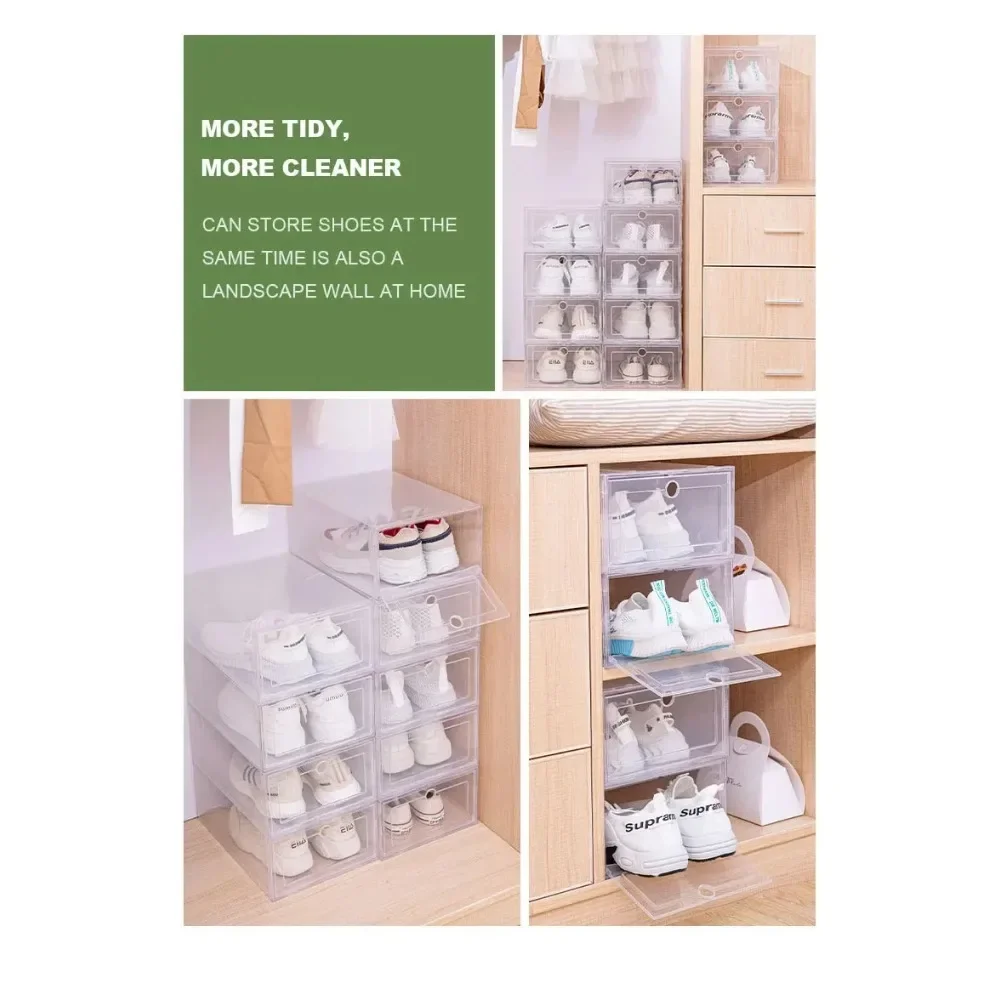 6pcs Transparent Shoes Box Fold Storage Shoes Case Stackable Shoe Organizer Home Dust-proof Moisture-proof Shoe Storage Case