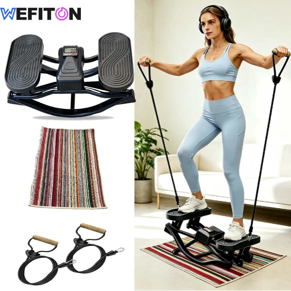 1Set Rock Stepper, Side Steppers for Exercise at Home, 300 LBS Capacity, Noise-Reducing Portable Rocker with Resistance Bands