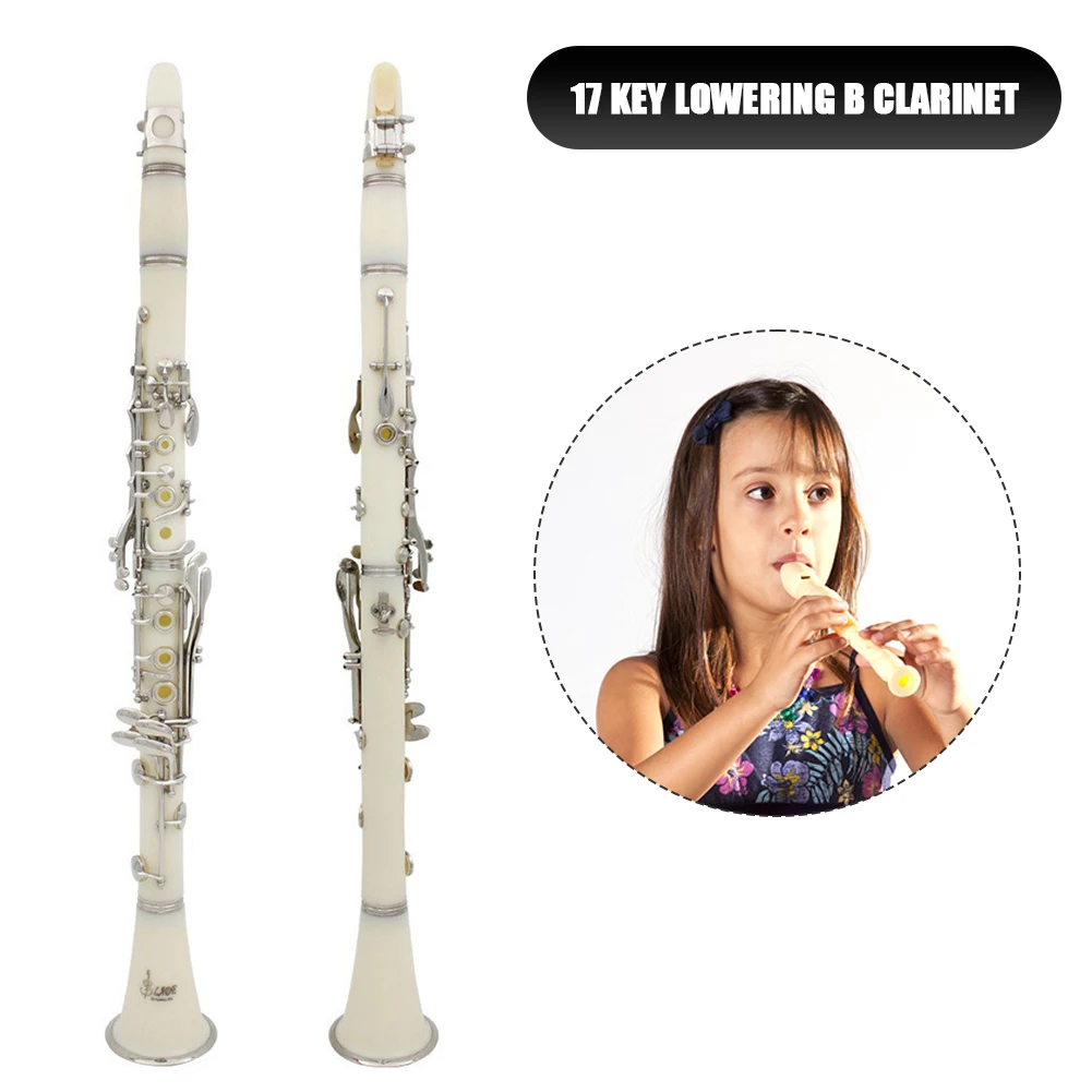 Bb Clarinet 17 Keys with Case Orchestra Musical Instruments White Gloves/Cleaning Cloth Barrels/Reeds for Beginners and Students