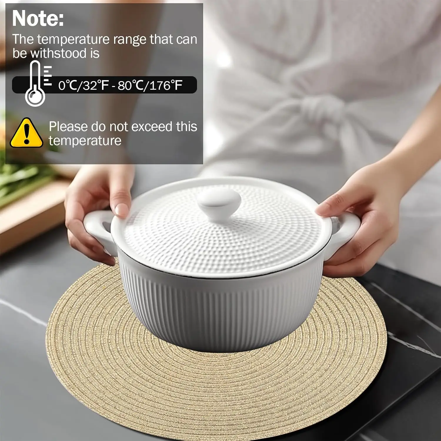 Placemats for Dining Table 6PC Linen Cotton Woven Non-slip Ironing Placemat Teacup Mat Round Plate Mat Flower Mat Kitchenware
