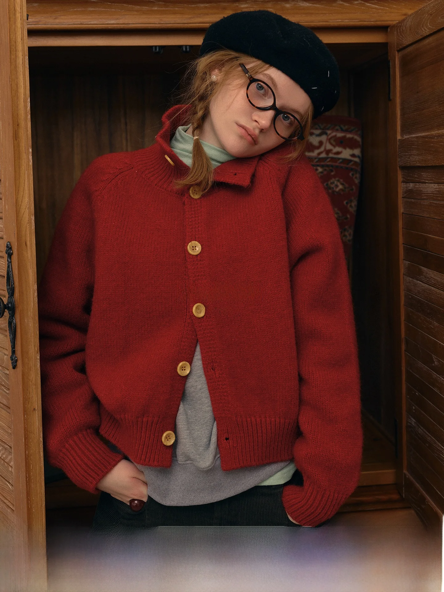 

Rina Berry красный свитер с воротником контрастного цвета, однотонный дизайн, нежная осенне-зимняя вязаная повседневная женская мода