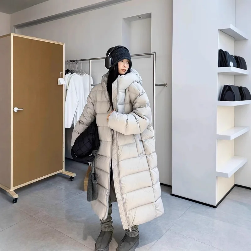 Puffer donsjack voor dames, winter casual lange jas, oversized en verdikt, knielengte tot aan de enkel, warm en stijlvol