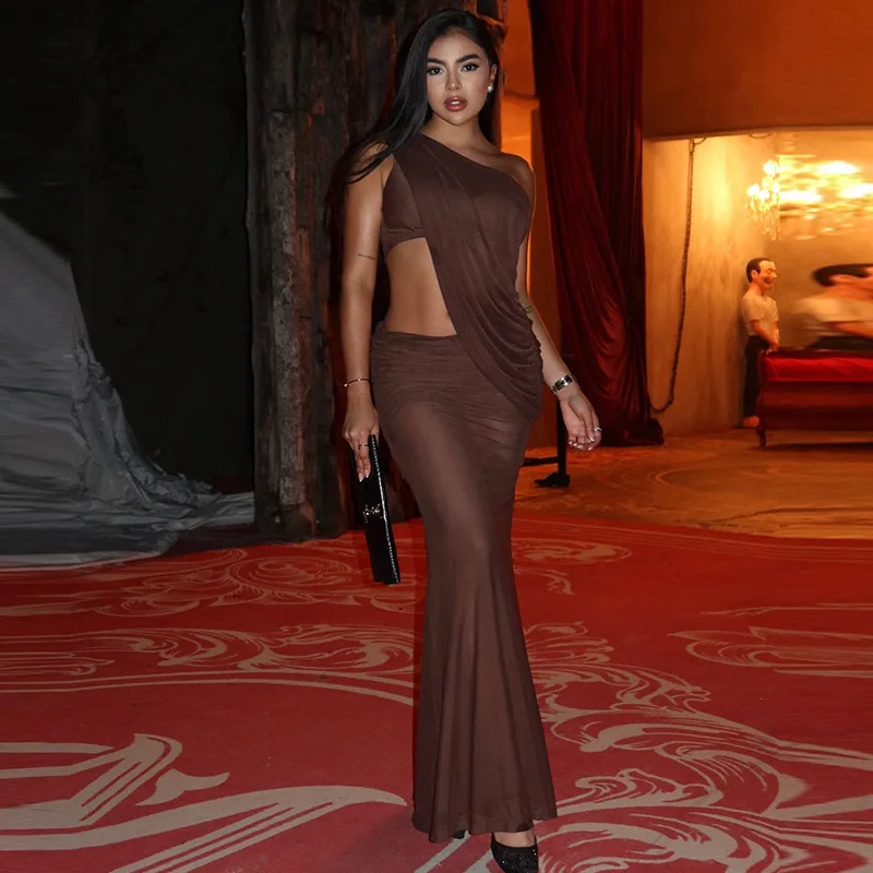 

2025 spring new slim-fit pleated two-piece set solid color skirt set Z513