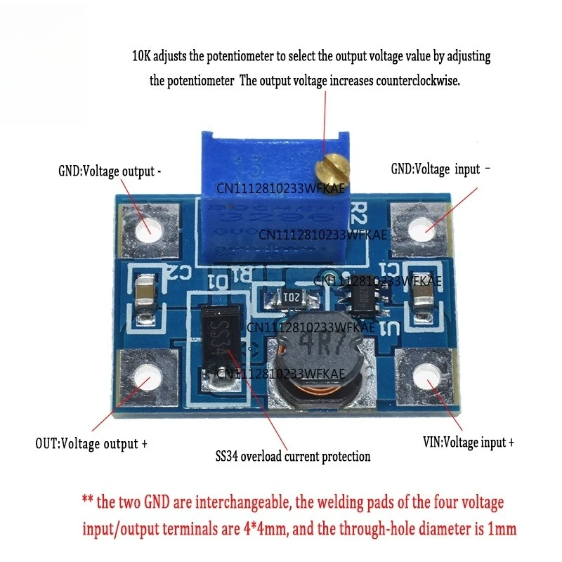 5pcs , for DC-DC 2-24V to 2-28V boost adjustable power supply module, high current 2A SX1308