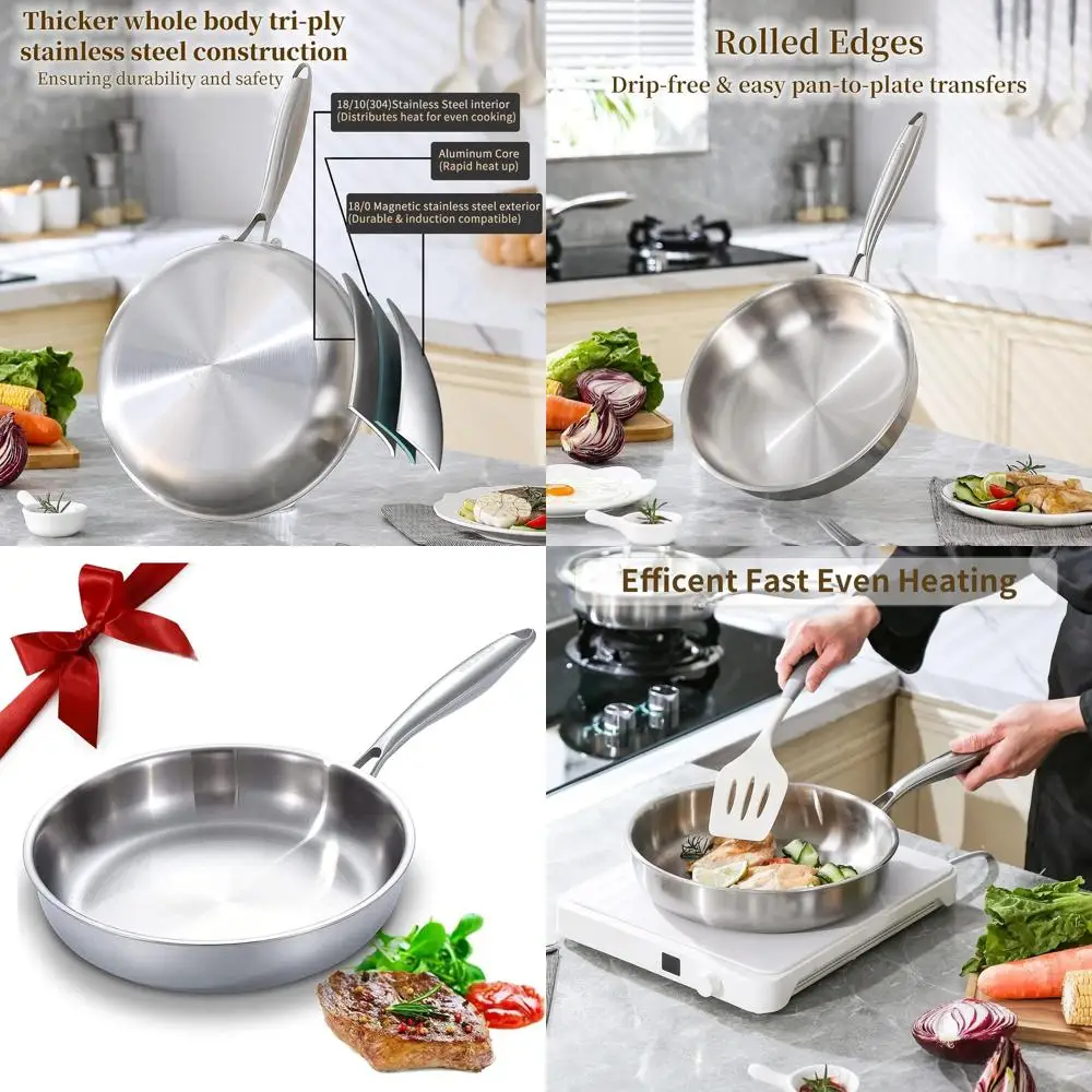 

12.5 All-Surface Stainless Steel Frying Pan, Oven-Safe Up to 600°F, Non-Toxic, Even Heat Distribution, Durable Cookware