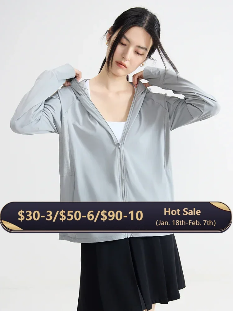 DUSHU【3 Colors】Women Sun Protecting Clothing Zipper Placket Female Hooded Long Sleeve Summer Sun Protect Thin Coats 24DS82769