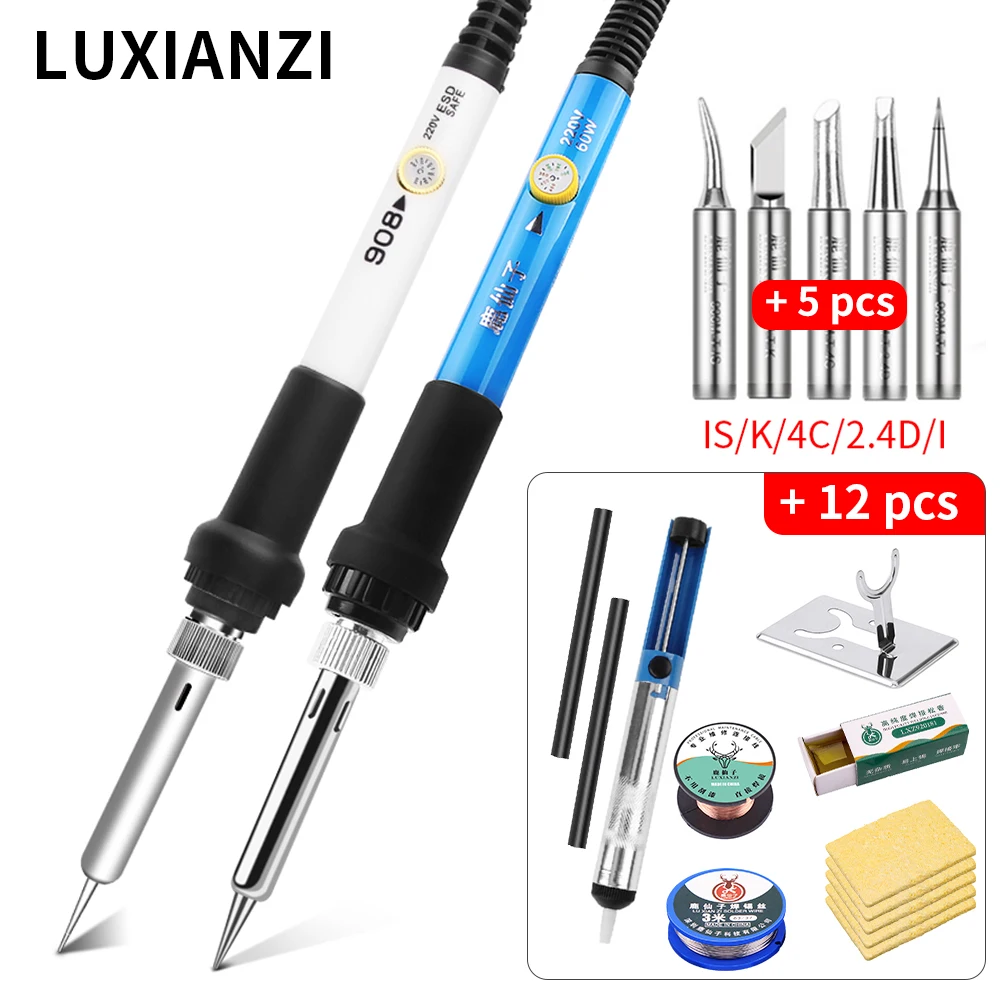 

LUXIANZI 50W/60W Electric Soldering Iron Adjustable Temperature Welding Solder Rework Station Repair Tool Heat Pencil Tips Kit