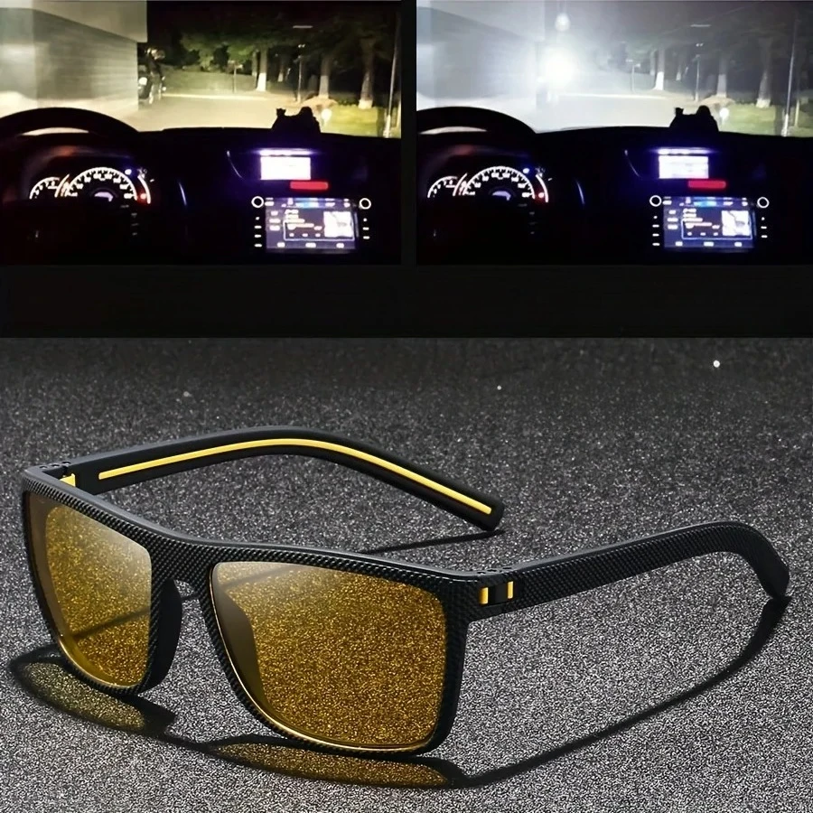 نظارات رؤية ليلية صفراء مربعة مضادة للوهج للرجال والنساء أثناء القيادة وصيد الأسماك على الشاطئ نظارات شمسية للحماية من البولي كربونات