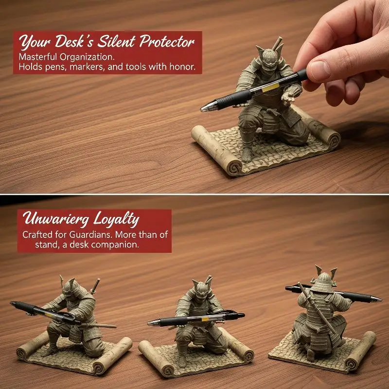 Samurai Pen Holder Japanese Warrior Pencil Rack 3D Printed Stationery Organizer for Office Desktop School Students
