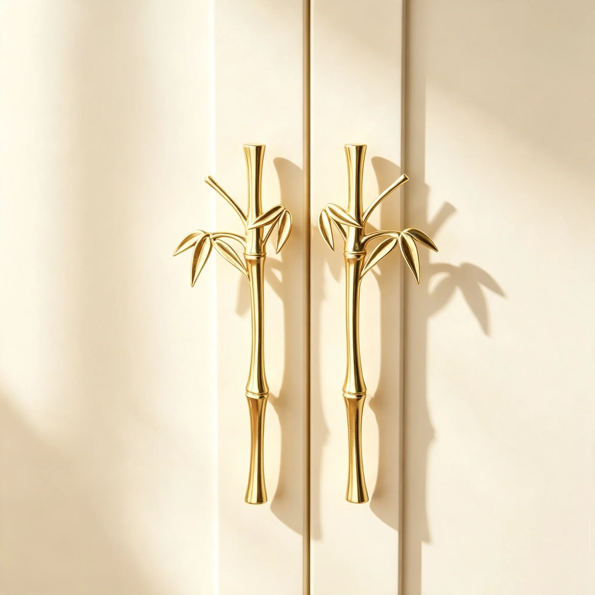 Solid Brass Bamboo Cabinet Handles Polished Gold Extra Long Drawer Pulls for Wardrobe Dresser Kitchen Home Decor Hardware