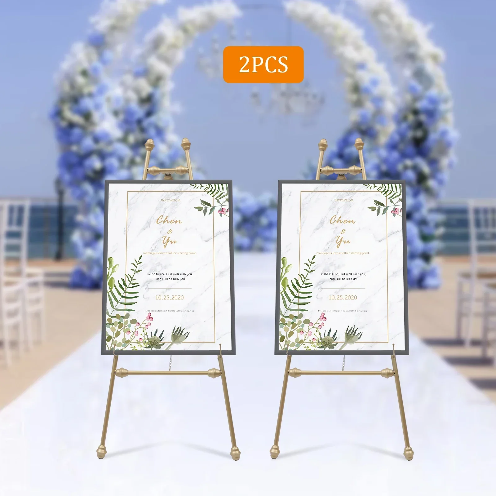 Metal Portable Floor Easel Stand for Decorative Display, Adjustable Inclination Wedding Easel Stand with Adjustable Hooks