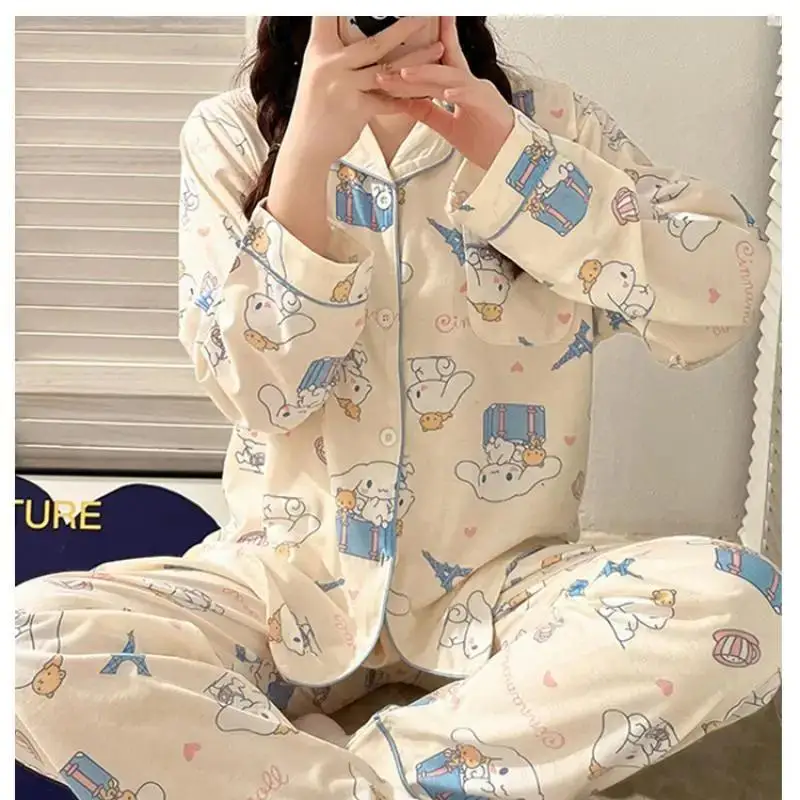 Sanrio Hello Kitty Anime Primavera/autunno Y2K Cinnamoroll Pigiama Set Pantaloni a maniche lunghe Cartoon Girl Cute Japanese Loungewear 2 pezzi