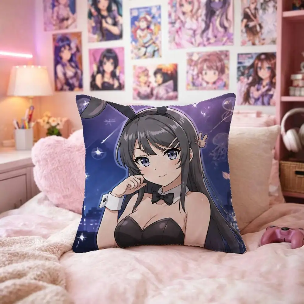 Rascal Does Not Dream Of Bunny Girl Senpai Pillow Case Fashion Square Pillowcase Bedroom Sofa Room Ins Decoration Leisure