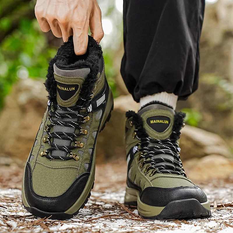Botas de Nieve para Hombre, Invierno 2026, Zapatillas de Cuero Impermeables, Forradas de Felpa, Botas de Senderismo de Alta Calidad para Exteriores, Zapatos de Trabajo, Talla Grande 48