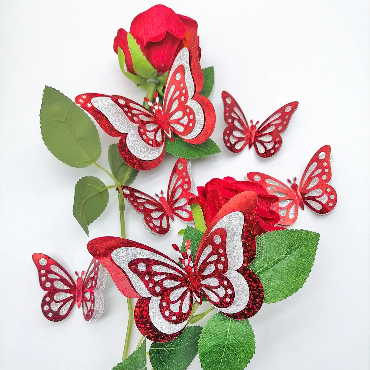 Three-layer Hollow Red Butterfly 3D Three-dimensional Valentine's Day Background Decoration Bedroom Decoration Stickers