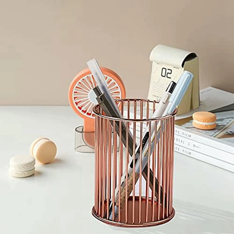 

1 PCS Pen Holder, Mesh Pencil Pen Holder Cup Rose Gold Metal For Desk Office Pen Organizer