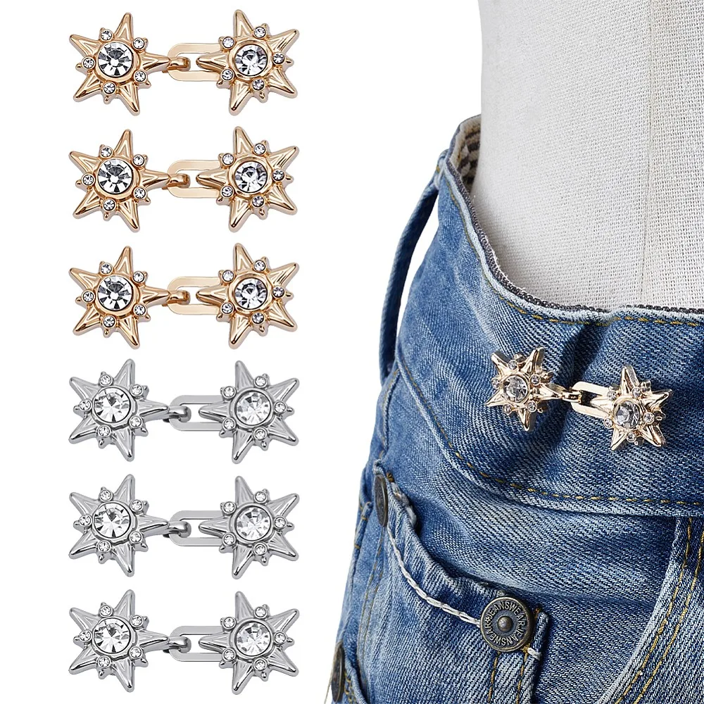 

10Pcs 2 Colors Star Alloy Adjustable Jean Button Pins Waist Tightener with Rhinestone Sewing Fasteners for Garment Accessories