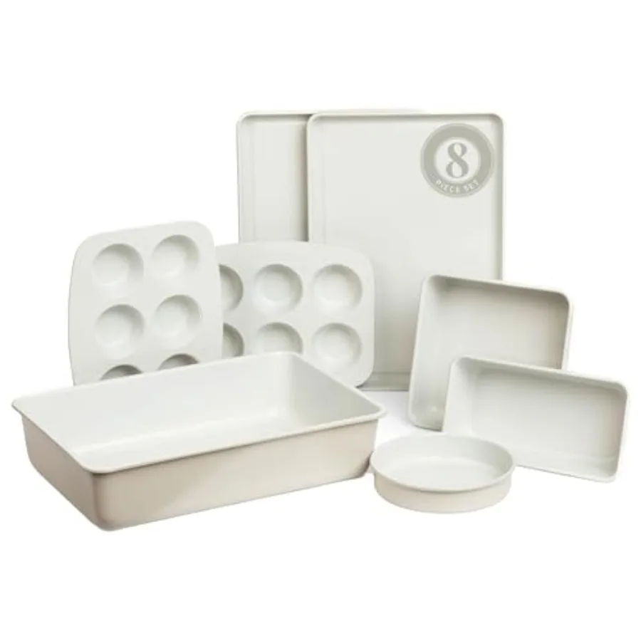 

8-Piece Bakeware Set | Non-Stick Baking Set with Ceramic Finish | Baking Essentials | Baking Sheets, Muffin Tins and Assorted Ba