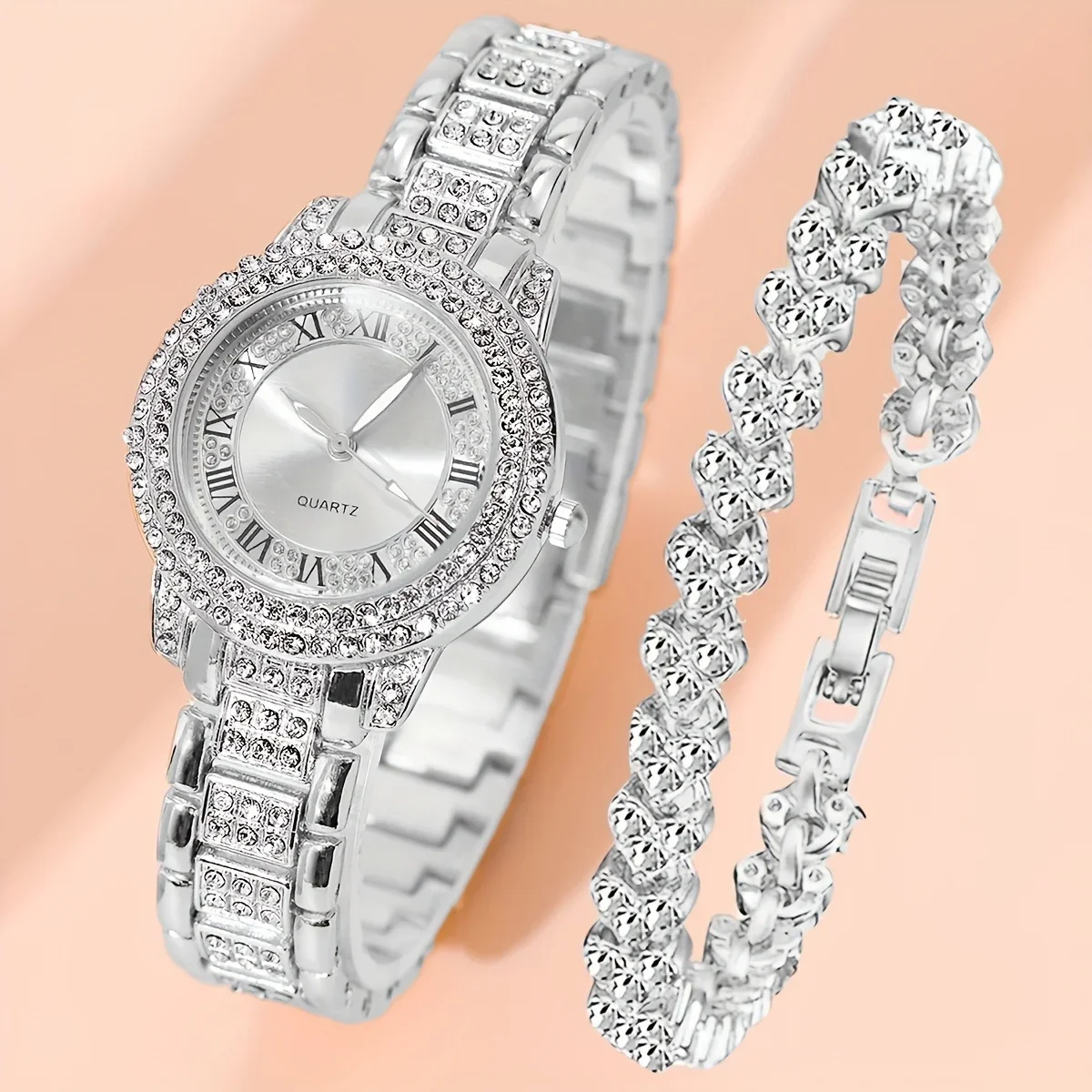 Golden Tone Alloy Quartz Watch Stylish Rhinestone Bling Dress Watch Wristwatches, For Xmas