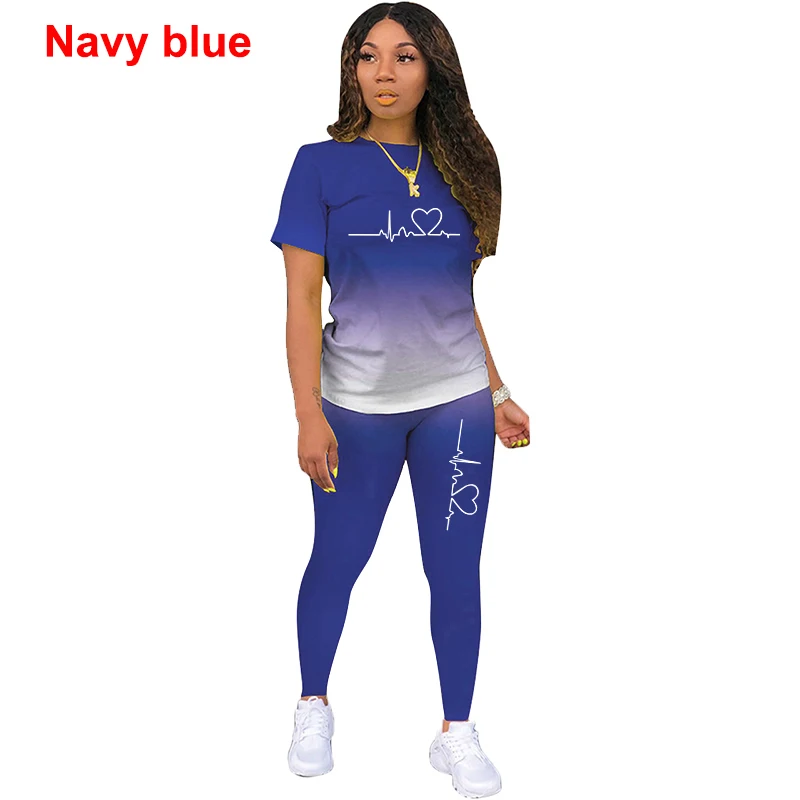 Summer Two Piece Set Women Tracksuits Sets ECG Printed T Shirt Pants Sports Suit For Women Clothing