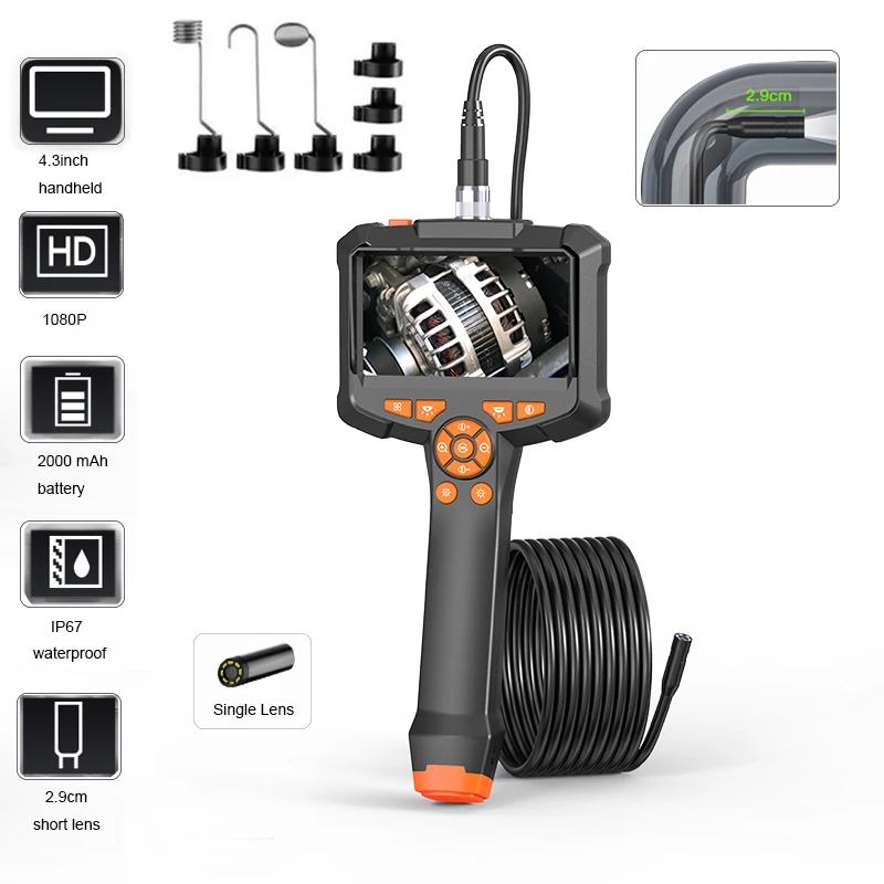 Industrial Endoscope Camera 4.3inch IPS Screen Handhold HD1080P Single Lens Pipe Inspection Camera Borescope For Car Sewer