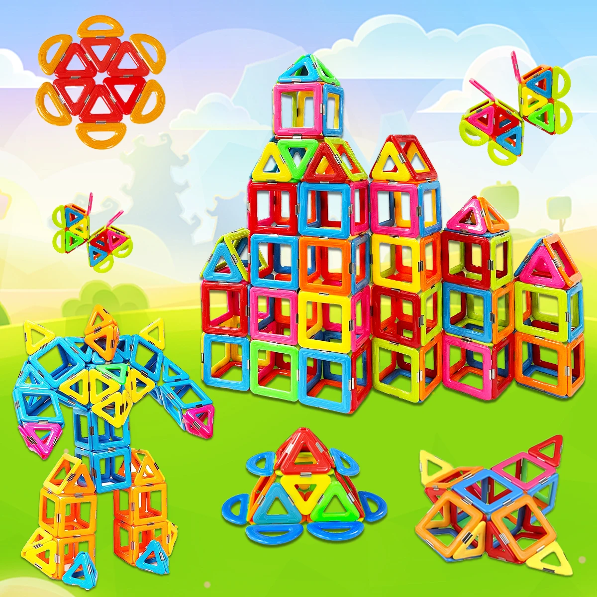 44/74/98 Uds. Bloques de construcción magnéticos 2D/3D DIY juguetes magnéticos para niños juego de construcción de diseñador regalos de cumpleaños para niños Juguetes