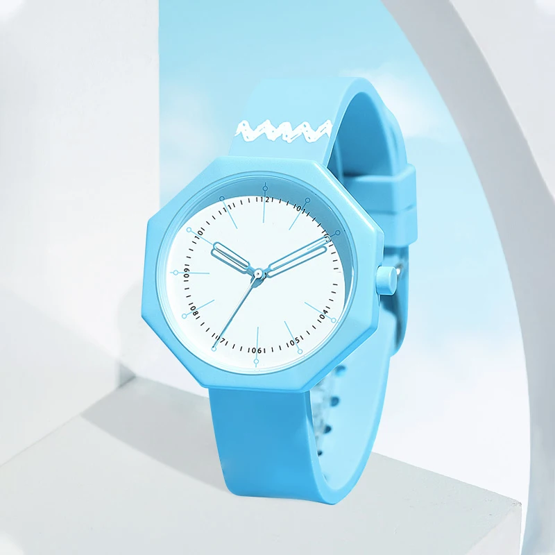 Octagonal Geometric Quartz Wristwatch For Students Teenagers Soft Silicone Strap Casual Analog Simple Daily Gift For Boys Girls