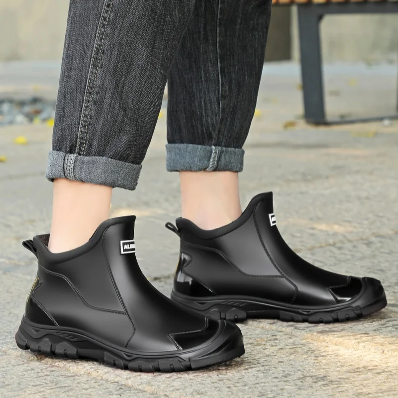 Fashion Unisex Wet Weather Boots All Seasons Smooth Rubber Finish Color Block Sole Daily Commute Ankle Rain Boot