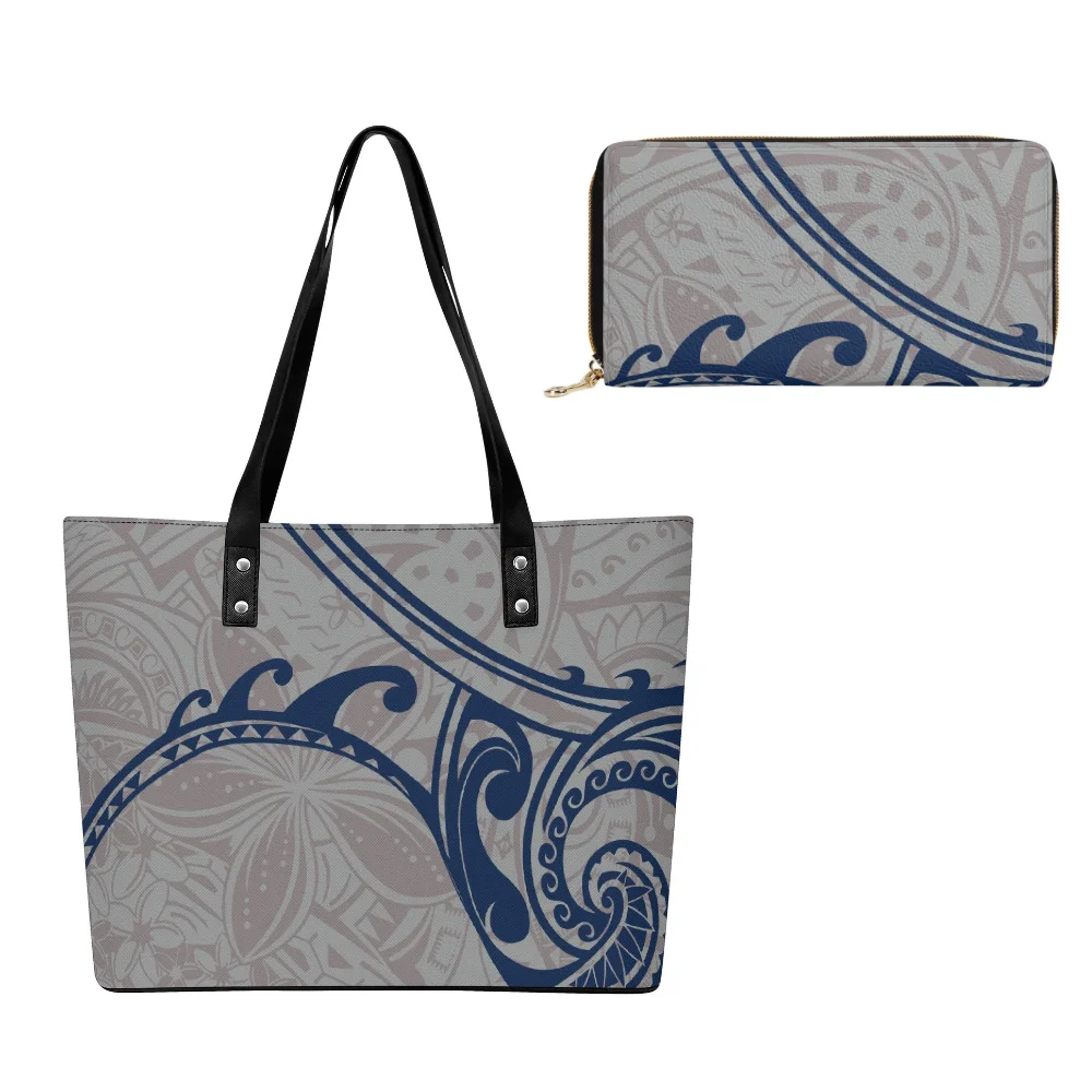 

Polynesian Custom Tropical Print Leather Handbag Wallet Duo Womens Casual Spacious Tote Chic Design Lightweight