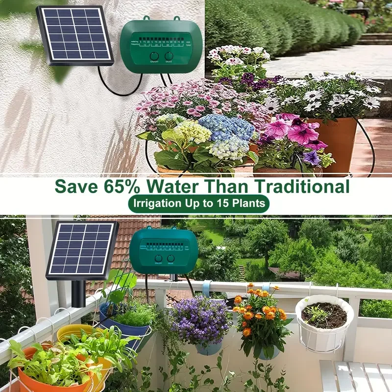 Solar Automatic Drip Irrigation Kit With Built-in 1800MAH Battery, For Potted Plants, DIY Watering Device For Potted Plants