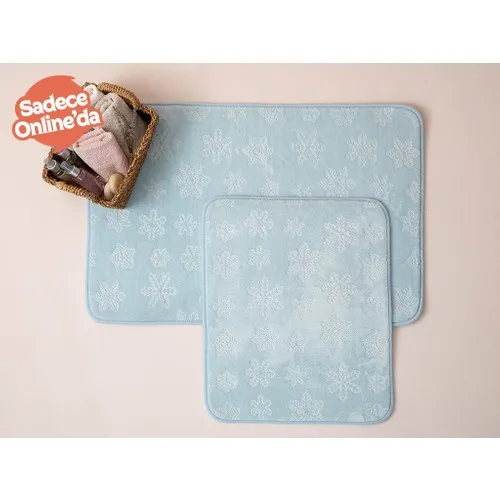 English Home Snowflake Embos Bath Mat Set 60 X90 + 50 X60 Blue